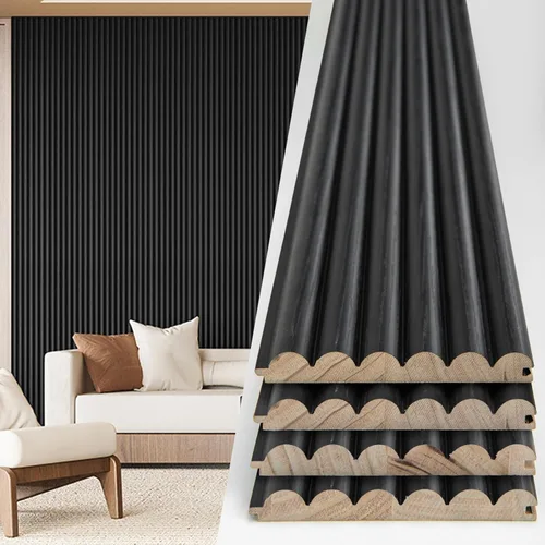 Miniatura 27 de Art3d Paneles de pared de madera de listones para decoración de interiores y techos, paquete de 4 piezas + 1 moldura final, tamaño 108 x 5.7 Roble