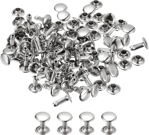 Miniatura 42 de uxcell 100 juegos de remaches de cuero, remaches de doble tapa de 0.236 x 0.315 pulgadas, remaches de metal para reparación de cuero, manualidades