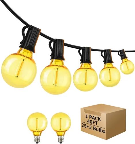 Miniatura 8 de Guirnalda de luces LED para exteriores de 40 pies, impermeable, globo LED G40, iluminación al aire libre para patio con 27 bombillas Edison vintage