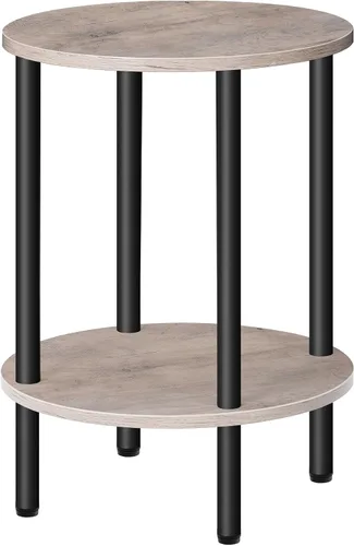 Miniatura 14 de CHOEZON Mesa auxiliar redonda, mesa auxiliar de 2 niveles, mesita de noche redonda pequeña con tubo de metal resistente, mesa auxiliar circular Negro