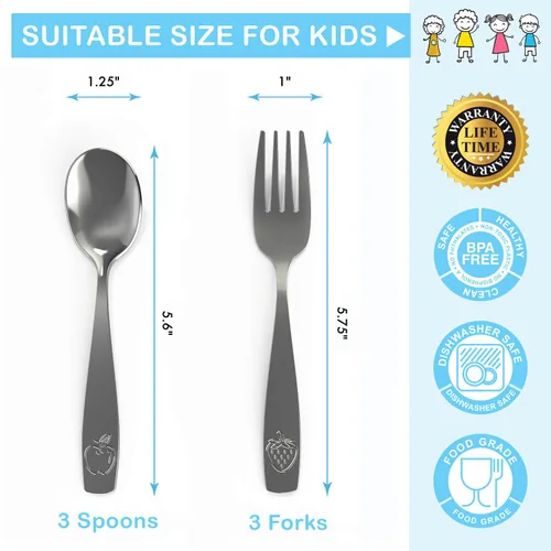 Miniatura 2 de CHILLOUT LIFE Juego de cubiertos para niños de acero inoxidable 12 piezas - Cubiertos seguros para niños y niños pequeños - Juego de utensilios