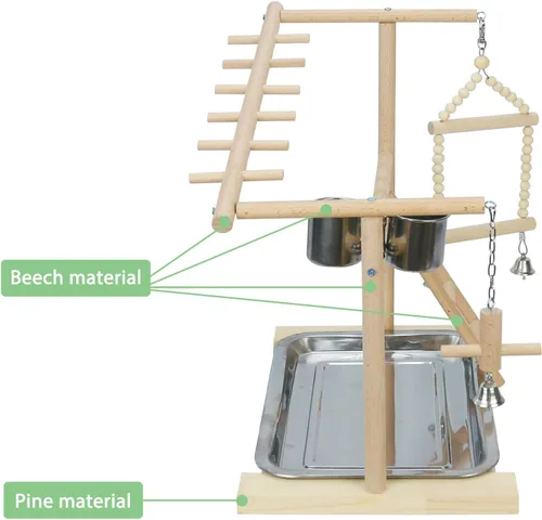 Miniatura 6 de Parrot Playstand Bird Playground Birdcage Soporte de madera Perca Escalera con comedero Tazas para Aves Juega Gimnasio Cockatiel Playground Incluye