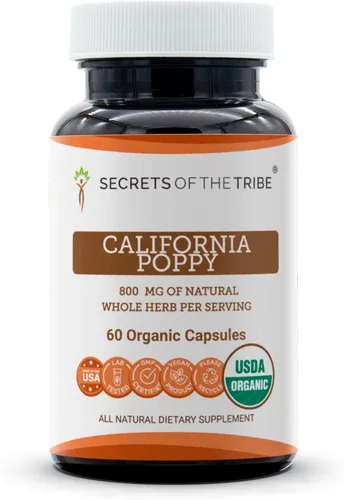 Secrets of the Tribe California Poppy USDA Organic 60 cápsulas | Fabricado con cápsulas vegetarianas y amapola orgánica certificada de California