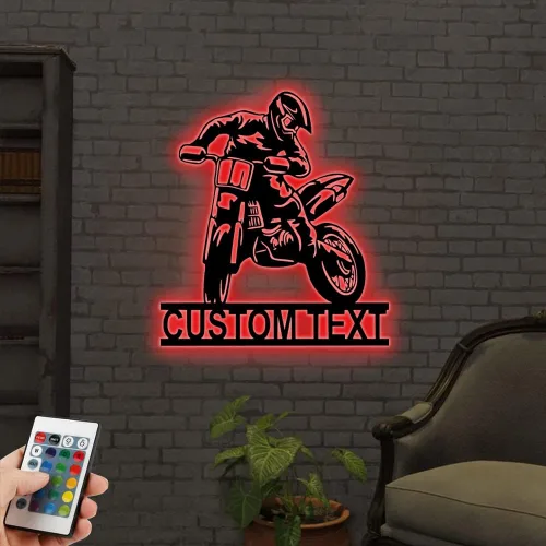 Miniatura 7 de Arte de pared de metal personalizado para motocross con luz LED, luz nocturna personalizada con nombre de motocross, decoración de lámpara de neón