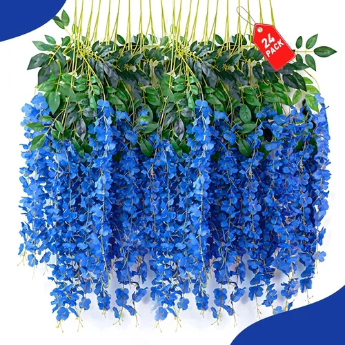 Miniatura 17 de Paquete de 12 flores colgantes de glicina rosa, flores colgantes falsas de 3.44 pies, guirnalda de glicina artificial para decoración de boda, telón