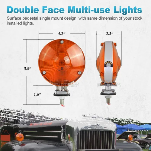 Miniatura 6 de Partsam 2 luces LED redondas de doble cara LED de 3.9 in, luces LED de señal de giro cromadas y ámbar, 24 diodos, luces de pedestal LED de doble