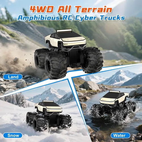 Miniatura 5 de Coche de control remoto para niños, juguetes de camiones monstruo 1:18, autos RC anfibios, camiones RC impermeables de 2.4 GHz, camioneta Oro