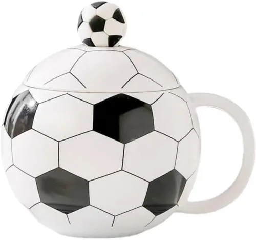 Miniatura 9 de Taza de fútbol de cerámica de 13.5 onzas, tazas de fútbol para té caliente, capuchino, moca, cacao, blanco para el día de Navidad (azul)