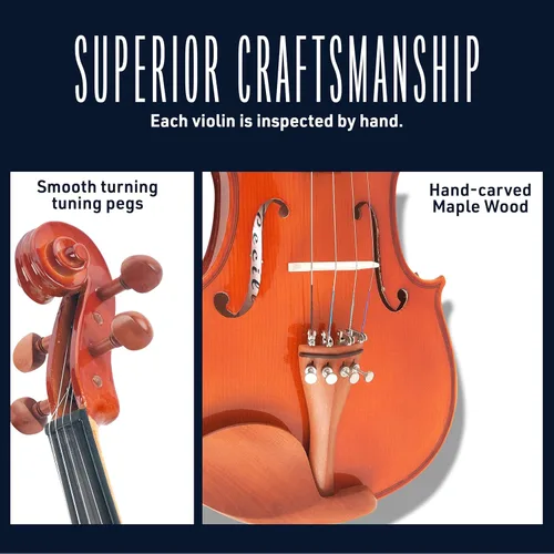 Miniatura 3 de Cecilio violín 4/4 de tamaño completo con cuerdas D’Addario, juego de violín para principiantes con estuche, arco, colofonia y soporte para hombro