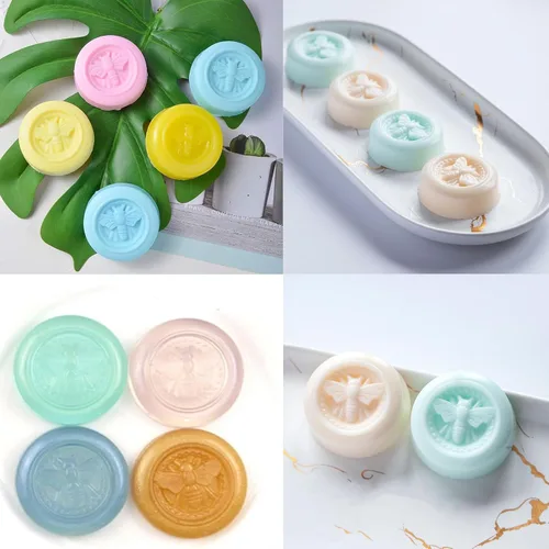Miniatura 6 de Moldes de silicona de abeja, 2 moldes redondos de silicona con forma de colmena, 6 cavidades para hacer jabón casero, gelatina de bricolaje, bomba