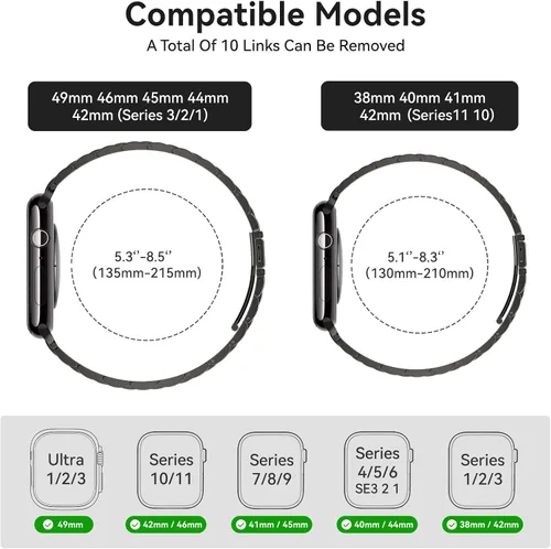 Miniatura 2 de SUNFWR Compatible con Apple Watch Band 40mm 41mm 38mm 42mm (Series 10 11) para Mujeres y Hombres, Correa de Acero Inoxidable para iWatch para Apple