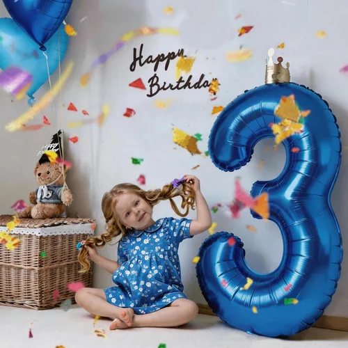 Miniatura 6 de Globo gigante de 40 pulgadas azul marino con número, globo de Mylar de helio de color azul oscuro para fiesta de cumpleaños, globo número 3