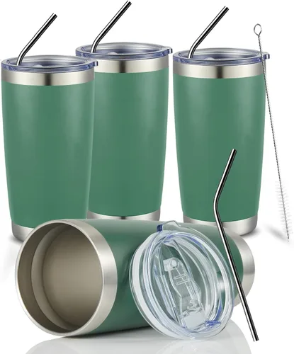Miniatura 24 de COMOOO Taza de viaje de acero inoxidable de doble pared aislada al vacío de 20 onzas con tapa y pajita, taza de café aislada con recubrimiento