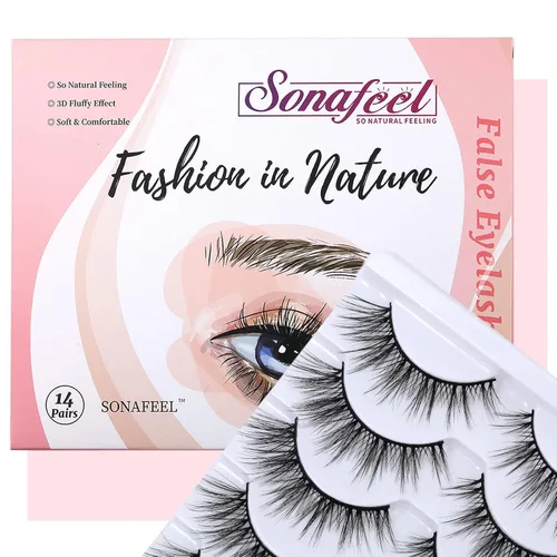 Miniatura 6 de Pestañas postizas de aspecto natural, ojo de gato, 3D, paquete de 14 pares de pestañas postizas hechas a mano, reutilizables, cortas, 0.630 in