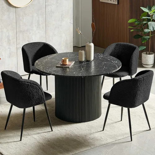 Miniatura 14 de Homedot Juego de mesa de comedor redonda de 5 piezas para 4, mesa de cocina de nogal de 47 pulgadas y sillas tapizadas para comedor, juego de mesa