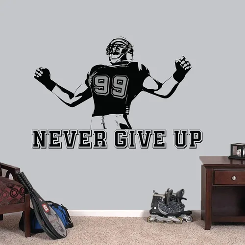 Calcomanía de pared personalizada de fútbol – Números personalizados nunca te rindas – Elige tu nombre. Calcomanía de vinilo para decoración de