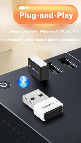 Miniatura 2 de Adaptador USB Bluetooth 5.3 para PC compatible con Windows 11/10/8.1/7, Plug &Play para Win11/10, Mini 5.3+EDR Bluetooth Dongle receptor