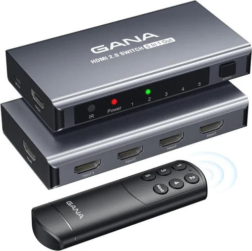 Miniatura 7 de Conmutador HDMI 5 en 1 salida 4K@60Hz, GANA conmutador divisor HDMI con control remoto, caja hub conmutador HDMI 2.0 de aluminio para 3D, HDCP2.2