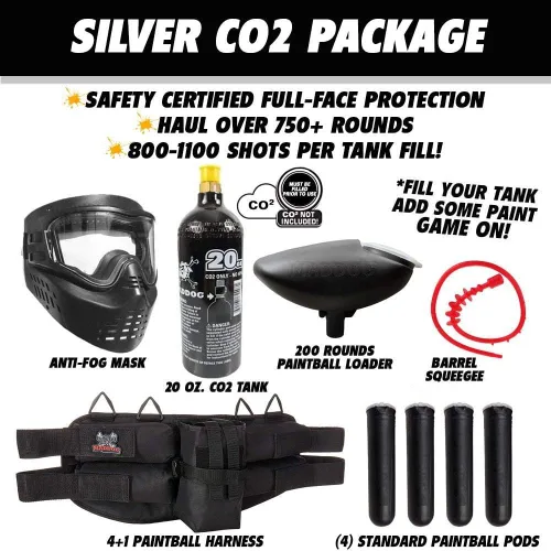 Miniatura 2 de Maddog JT Stealth Paintball Gun Marker and Accessory Starter Packages [CO2] Marker, 20oz CO2 Tank, Mask, Hopper, Pods, Harness & Protective Gear