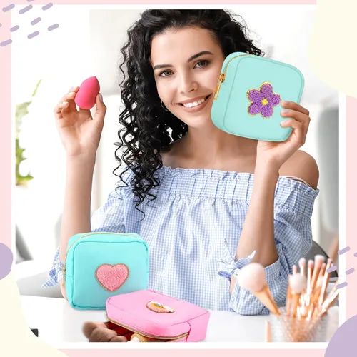 Miniatura 7 de Sumind Bolsa de maquillaje de parches de preppy a granel, bonita bolsa de regalo, bolsa de nailon para viajes, artículos de aseo cosméticos