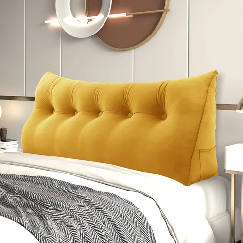 Miniatura 37 de Almohada de Cuña para Cabecero, Almohada Bolster Grande para Lectura, Almohadas para Sentarse en la Cama para Adultos, Cojín Triangular de Amarillo