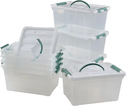 Yuright 8 paquetes de cajas de organización de plástico de 14 cuartos de galón, contenedor de almacenamiento con tapa transparente con asa