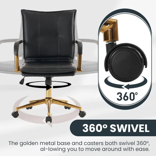Miniatura 6 de MOJAY Silla de escritorio ergonómica de cuero con respaldo medio, moderna silla tapizada para computadora, silla de oficina ejecutiva con brazos