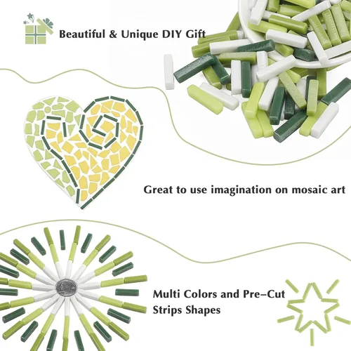 Miniatura 8 de Youway Style Azulejos de Mosaico para Manualidades a Granel, 200g Piezas de Vidrio de Mosaico de Colores Verdes, Azulejos de Vidrio en Tiras