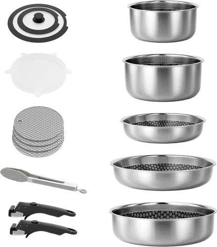 Miniatura 9 de Caannasweis Juego de utensilios de cocina antiadherentes desmontables, ollas y sartenes de inducción apilables con asas extraíbles, aptos