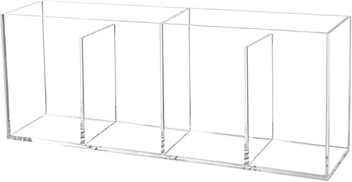 Miniatura 8 de Cerpourt Organizador de brochas de maquillaje negro, soporte de almacenamiento de brochas cosméticas de acrílico con 3 ranuras, soporte para lápices