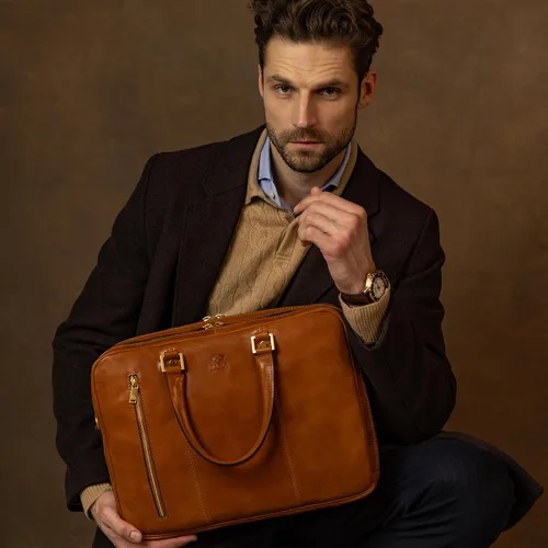 Miniatura 2 de Time Resistance Maletín de cuero para laptop - Bolsa de cuero de grano completo para computadora para hombres y mujeres Cuero Coñac