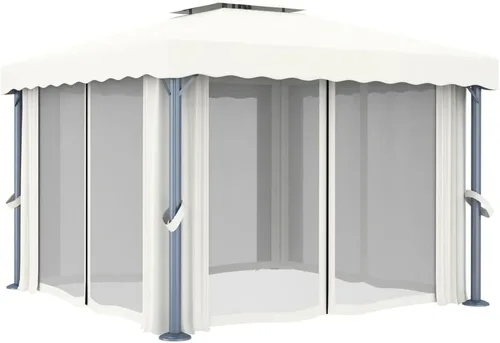 Miniatura 3 de carpas para patio, kiosco, carpa con cortina de 9.8 x 9.8 pies, aluminio blanco crema, adecuado para exteriores, jardín, camping