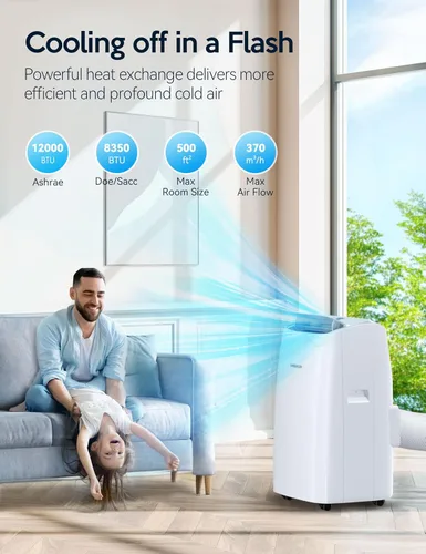Miniatura 2 de VAGKRI Aire acondicionado portátil de 12,000 BTU, CA 3 en 1 con ventilador y deshumidificador, enfría hasta 450 pies cuadrados, unidad de CA de bajo