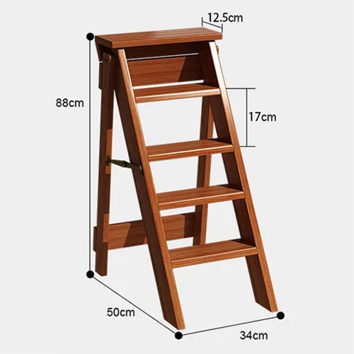 Miniatura 2 de Escalera de madera de 5 niveles, taburete plegable para el hogar, estante de almacenamiento multiusos para flores, escalera de escalera