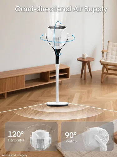Miniatura 6 de FOHERE Ventilador de suelo, ventilador de pedestal oscilante de 120°, ventilador inteligente silencioso con luz LED, altura ajustable de 27-46