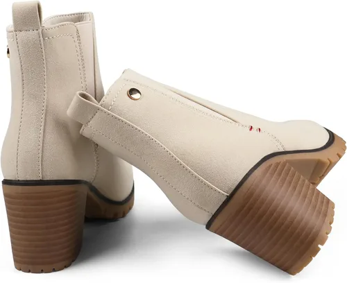 Miniatura 5 de JABASIC - Botines casuales de ante para mujer con tacón de bloque, botas de meter tipo Chelsea