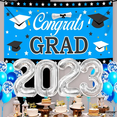 Miniatura 3 de KatchOn, Globos azules 2023 y pancartas de graduación – Grandes, paquete de 30 Cartel de felicitación de graduación Decoraciones de graduación