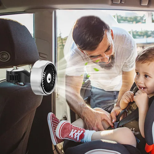 Miniatura 2 de Ventilador portátil para el asiento trasero del bebé, ventilador de refrigeración de coche alimentado por USB, ajustable de 3 velocidades de viento