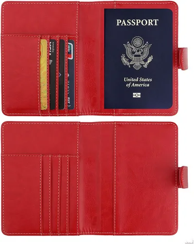 Miniatura 3 de Funda de piel sintética para pasaporte, con bloqueo RFID, tarjetero para mujeres y hombres, 02 Rojo, Cartera Rfid