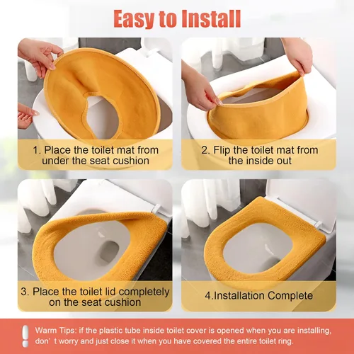 Miniatura 4 de Legigo Paquete de 5 fundas de asiento de inodoro más gruesas, suaves y cálidas, tela de fibra lavable, fácil instalación, cómoda funda de asiento