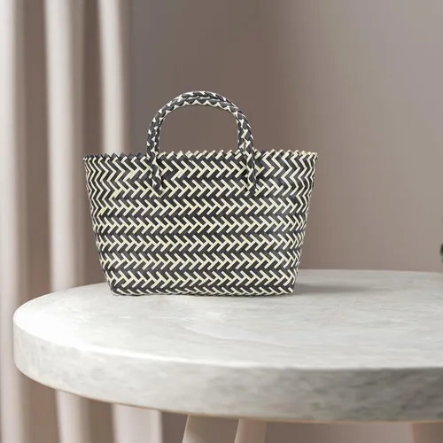 Miniatura 2 de Zerodeko 1 unid bolso hecho a mano bolsas de plástico bolsa de rayas de moda bolsa de gran capacidad, Negro