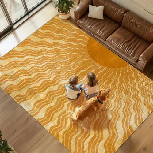 Miniatura 10 de Alfombra lavable de 3 x 5 para sala de estar, diseño de arco iris, moderno, retro, de gran área, ultra fina, de pelo bajo, ligera, suave, alfombra