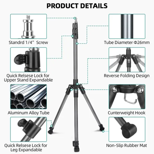 Miniatura 9 de Soporte de luz extensible para fotografía, ajustable de 6.6 pies/6.6 ft de aluminio para viajes, trípode de iluminación de estudio portátil FZS202