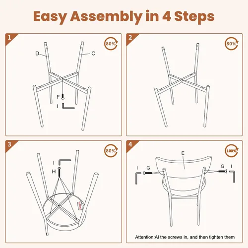 Miniatura 6 de Furniliving Boucle - Juego de 4 sillas de comedor, modernas sillas de comedor tapizadas con respaldo curvado y marco de metal negro, silla auxiliar