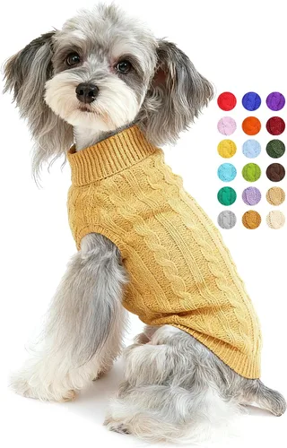 Miniatura 10 de Suéter para perro, cálido y suave, mediano (pecho 16-18 pulgadas), rosa, cuello alto clásico, lavable a máquina, invierno, unisex, sólido