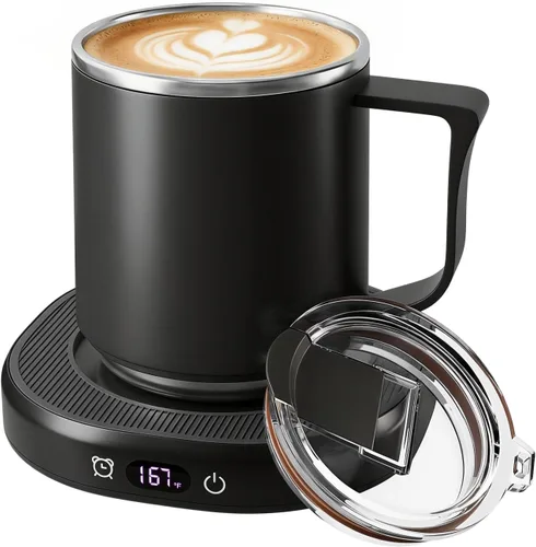 Miniatura 10 de Juego de calentador de tazas y tazas de café, calentador eléctrico de tazas para escritorio, placa calentadora de velas con temporizador de inicio
