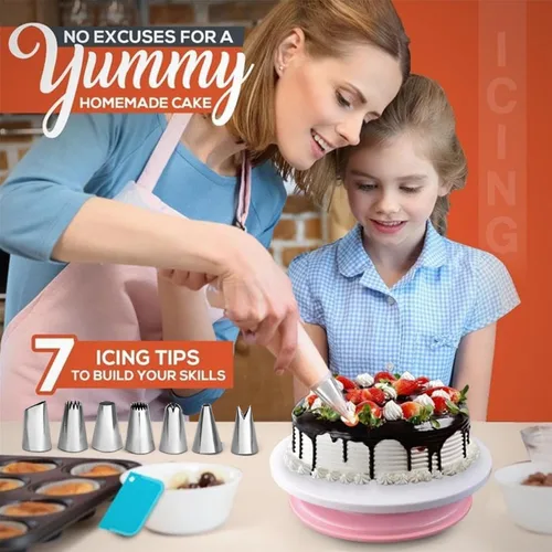 Miniatura 7 de RFAQK Juego de 100 moldes para pasteles para hornear + suministros de decoración de pasteles: 3 moldes antiadherentes (4, 7, 9 pulgadas), puntas