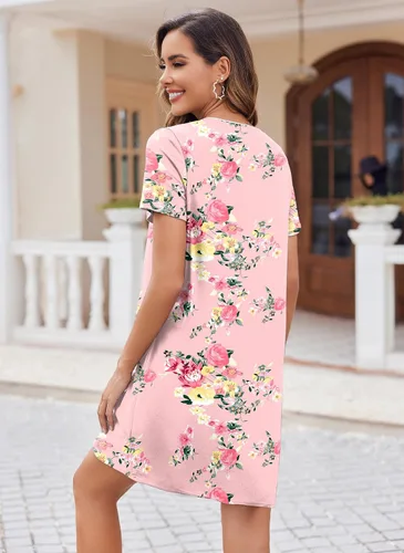Miniatura 4 de Ekouaer Camisón de manga corta con botones para mujer, camisón suave con cuello en V