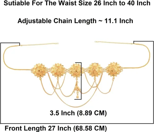 Miniatura 4 de Efulgenz Gold Tone Indian Jewelry for Women Dubai Style Kamarbandh Indian Gold Tone Big Flower Pendant Multilayer Chain with Leaf Kamarbandh Belly