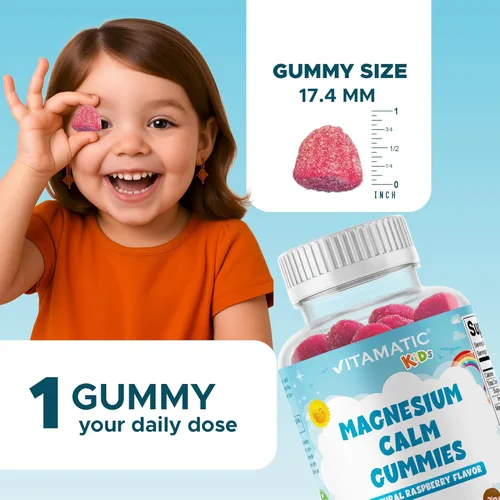 Miniatura 4 de Vitamatic Gomitas calmantes de magnesio para niños, 60 unidades, veganas, gran sabor, promueven el apoyo saludable, muscular, óseo y energético